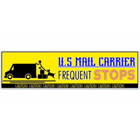 New "U.S. Mail Carrier - Frequent Stops" warning decal BUMPER STICKER rural, mailman, post office, caution [01003]