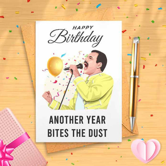 Funny 'Another Year Bites The Dust' Birthday Card - Funny Birthday Card, Music Birthday Card [00156]