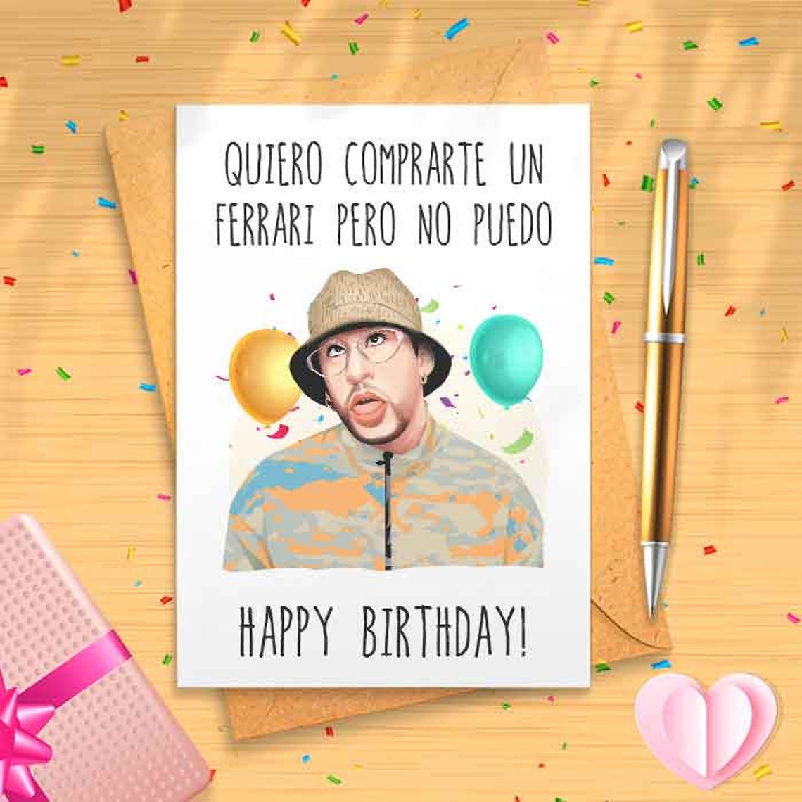 Spanish Rapper Birthday Card - Quiero Comprarte Un Ferrari Pero No Puedo, Maldita Pobreza [00164]