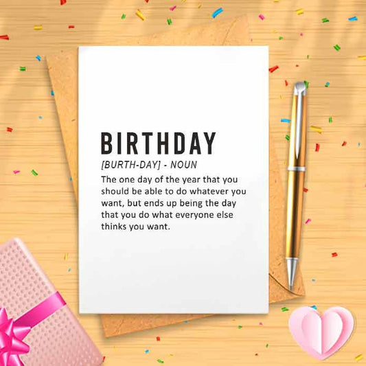 Funny Birthday Card - Definition of a Birthday, Funny Birthday Gift, Comedy Greetings Card, Rude Sibling Gift, Best Friend, Coworker [01315]