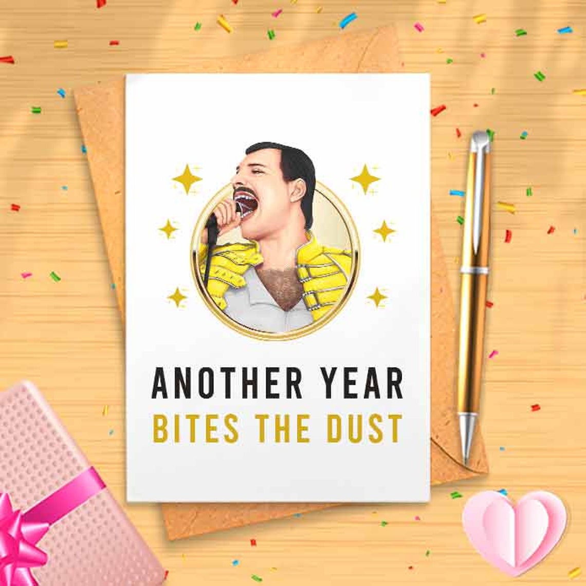 Funny "Another Year Bites The Dust" Birthday Card - Funny Birthday Card, Music Birthday Card [00571]