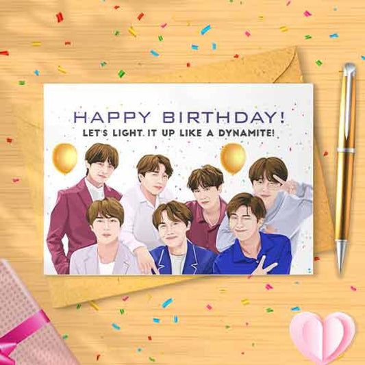 Let's Light It Up Like A Dynamite! - Birthday Card Customizable - K Pop, Korean Band, Personalizable, Funny Birthday Card, Birthday [00491]