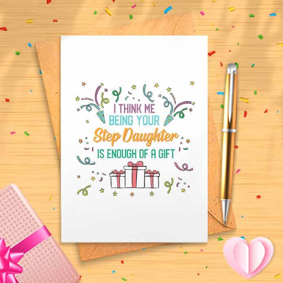 Funny Birthday Card From Step Daugther - Gift For Step Dad, Stepped Mom, Stepdad, Mothers Day, Card Enough Of, Her, Mother, [00994]