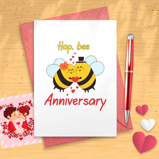 Happy Anniversary Bee Card - Lovers, Wife Husband, Girlfriend, Boyfriend [00658]