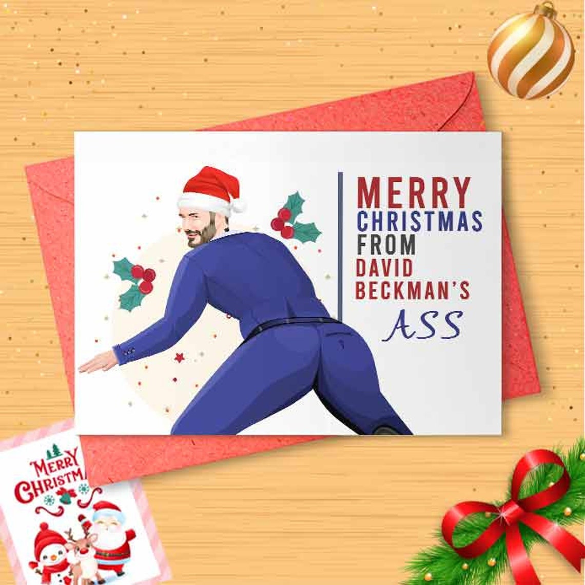 The David's Ass Christmas Card - From The David Beckham's Ass, Greeting Card, Christmas Card [00832]