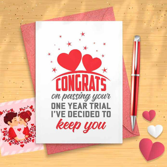 1 Year Anniversary Card - Card One Gifts First Gift For Him 1st Boyfriend Funny Congrats Love Girlfriend Wife Husband [00800]