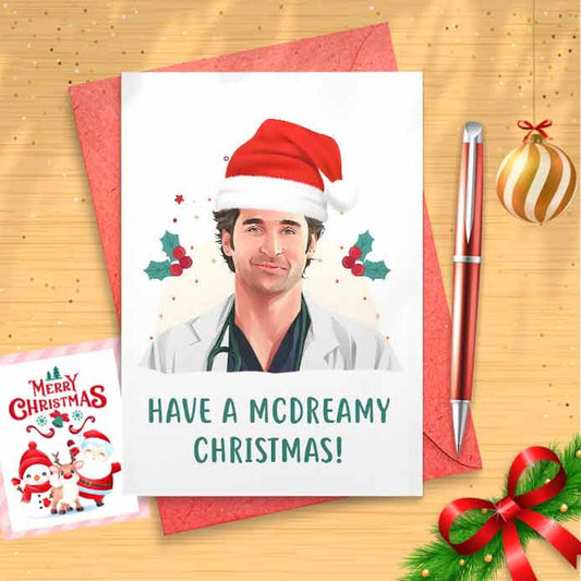 Funny Derek Christmas Card - Funny Holidays Card, Holiday Card, Merry Christmas, Christmas Humor, Seattle Grace, Celebrity Crush [00456]