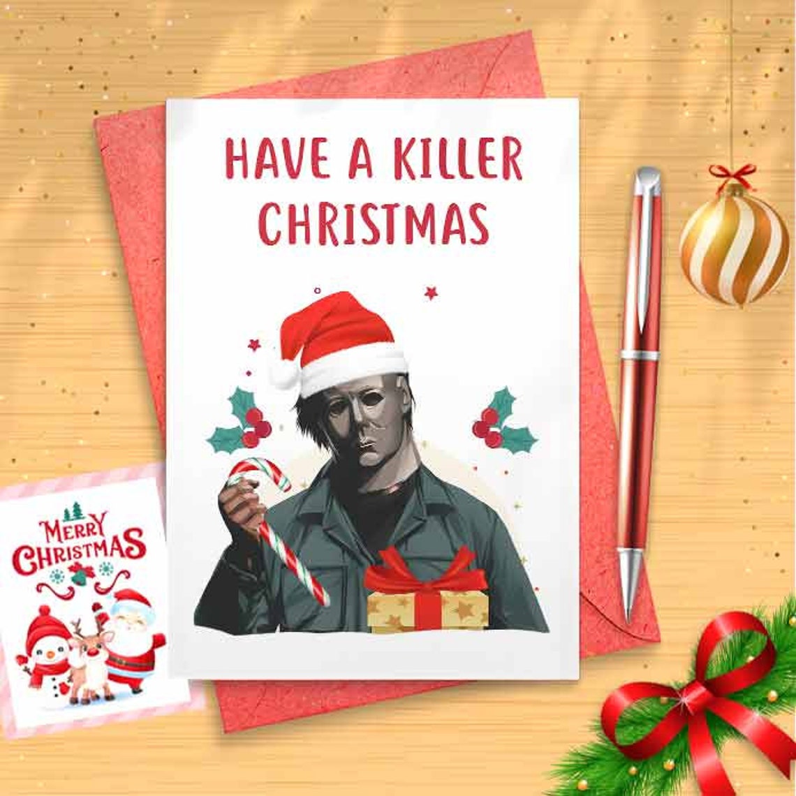 Michael Christmas Card - “Have A Killer Christmas”, Horror Card, Personalized Cards, Inappropriate holiday card, Stocking Stuffers [00088]