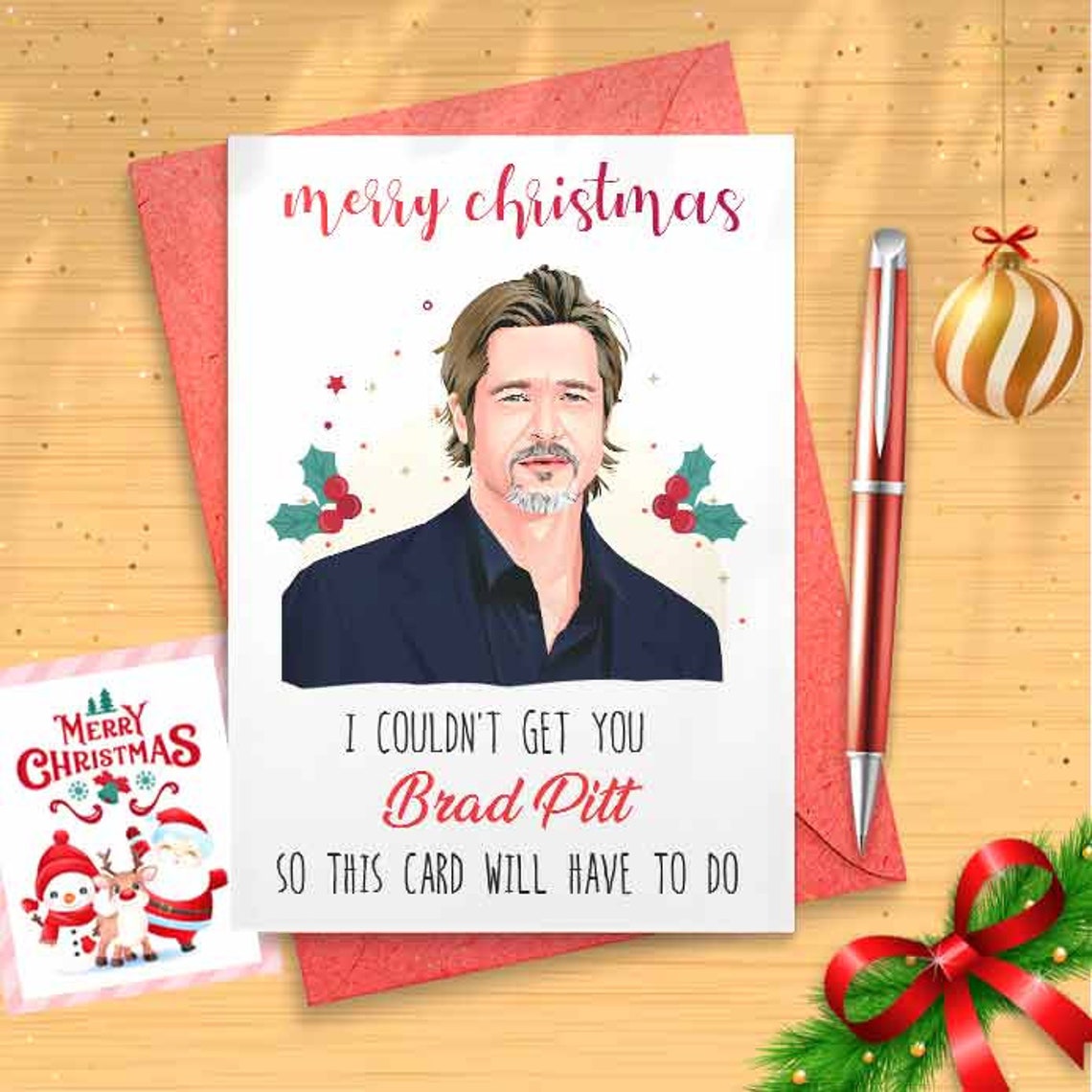 Funny Brad Christmas Card - Funny Holidays Card, Holiday Card, Merry Christmas, Christmas Humor, Merry Christmas, Celebrity Crush [00632]