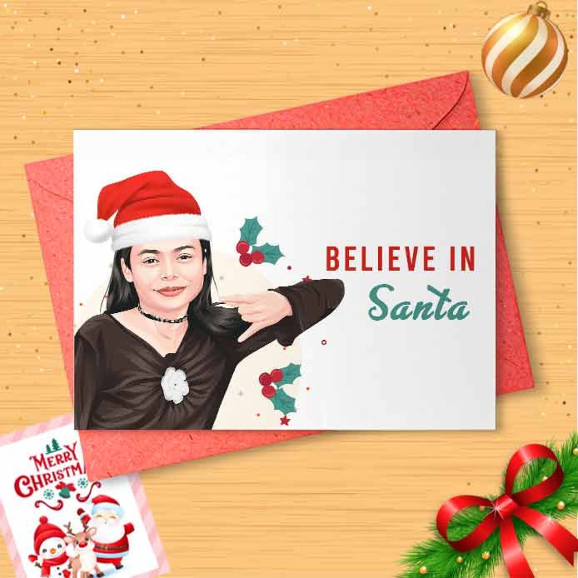 Funny Carly Christmas Card - Believe In Santa Christmas Card, Funny Holidays Card, Merry, Humor, Funny Xmas Card, Stocking Stuffers [00775]