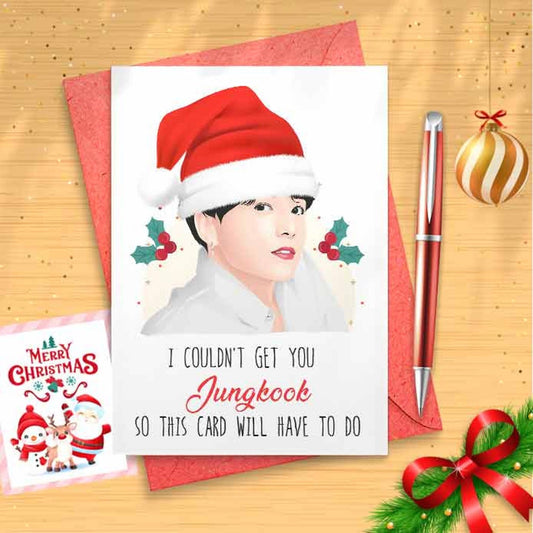 Jungkook Christmas Card Customizable - K Pop, Korean Band, Personalizable, Funny Christmas Card, Christmas Humor, Christmas Cards [00085]