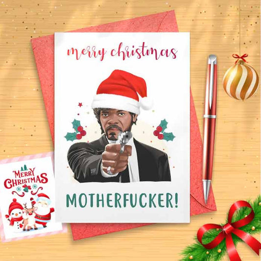 Funny Sam Jackson Christmas Card, Cute Pop Culture Holiday Card, Christmas Card for BF, Funny Christmas Cards, Inappropriate Xmas [00201]