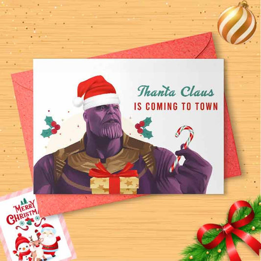 Funny 'Thanta Claus Is Coming To Town' Christmas Card, Funny Comic Book Card, Merry Xmas, Santa Clause, Happy Holidays, Boyfriend [00409]