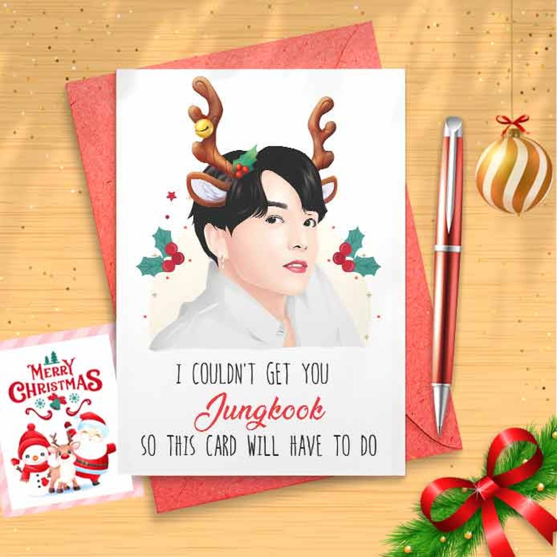 Jungkook Christmas Card Customizable - K Pop, Korean Band, Personalizable, Funny Christmas Card, Christmas Humor, Christmas [00461]