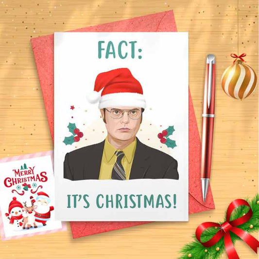 Funny Dwight Card, Christmas Card, TV Series, Holidays Card, Fact it's Christmas, Boyfriend, Girlfriend, Mom, Dad [00373]