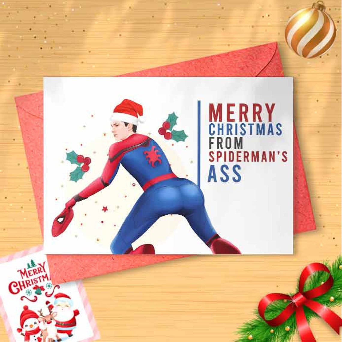 Funny Spidey's Ass Christmas Card - From Superhero's Ass, Greeting Card, Christmas Card [00439]