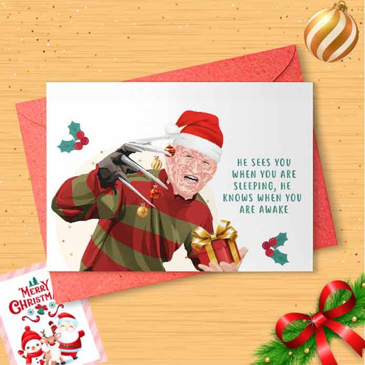 Funny Freddy Christmas Card, Horror Card, Personalized Cards, Inappropriate holiday card, Stocking Stuffers [00208]