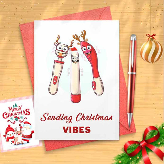 Sending Christmas Vibes - Funny Xmas Card, Funny Greeting Card, Rude Christmas Card, Funny Christmas Card, Funny Holiday Cards [00131]