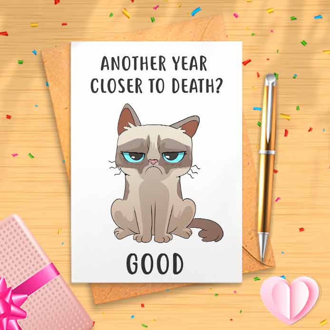 Grumpy Cat Birthday Card- Funny, Humorous, Who loves cats [00640]