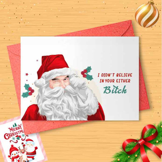 Funny Santa Christmas Card - Greeting Card, Inappropriate Santa, Naughty Holiday Card, Naughty Santa Card [00565]