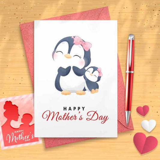 Cute Penguins Mother's Day Card - Mother's Day Gift From Daughter - Mom Gift Idea, From Son, Funny Christmas Gift For Mom, Best Mom [01298]