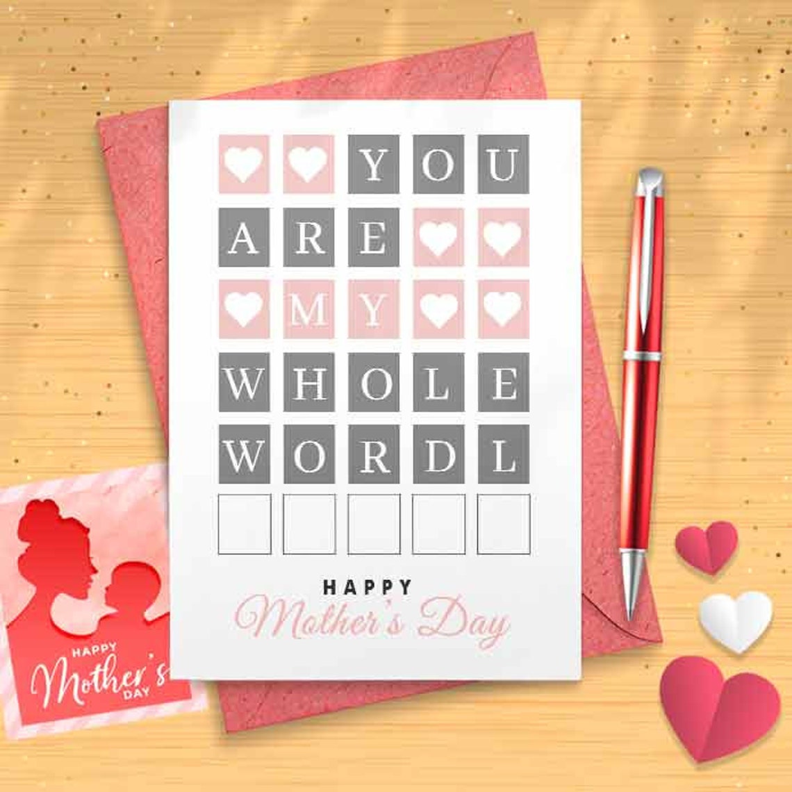 Wordle Mother's Day Card - You Are My Whole Wordl, Puzzle, Scrabble [00870]