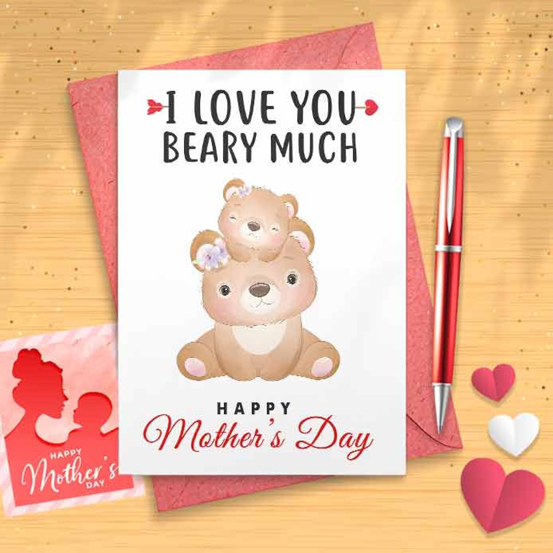 Cute Bears Mother's Day Card - Animal Lover, Mothers Day Card, Mother's Day, Personalised Card, Happy Mothers Card, Card For Mom [01208]