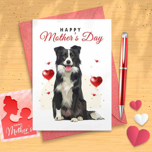 Cute Border Collie Mother's Day Card - Mothers Day Card, Mother's Day, Personalised Card, Happy Mothers Card, Card For Mom Grandma, [01120]