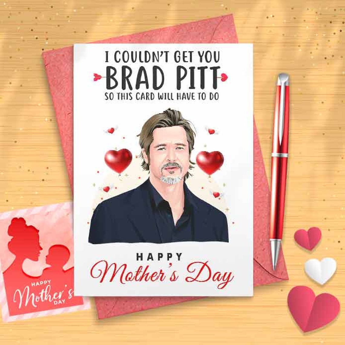 Funny Brad Pitt Mother's Day Card - Mothers Day Card, Mother's Day, Personalised Card, Happy Mothers Card, Card For Mom Grandma, [00920]