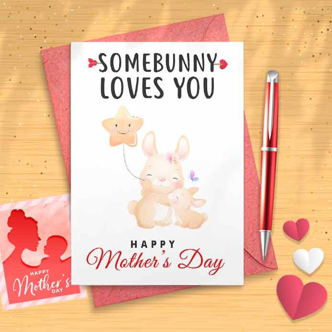 Cute Bunny Mother's Day Card - Animal Lover, Mother's Day, Personalised Card, Happy Mothers Card, Card For Mom Grandma, First [00976]