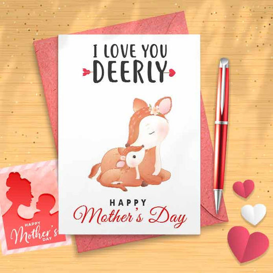 Cute Deer Mother's Day Card - Animal Lover, Mother's Day, Personalised Card, Happy Mothers Card, Card For Mom Grandma, First Mothers [01189]