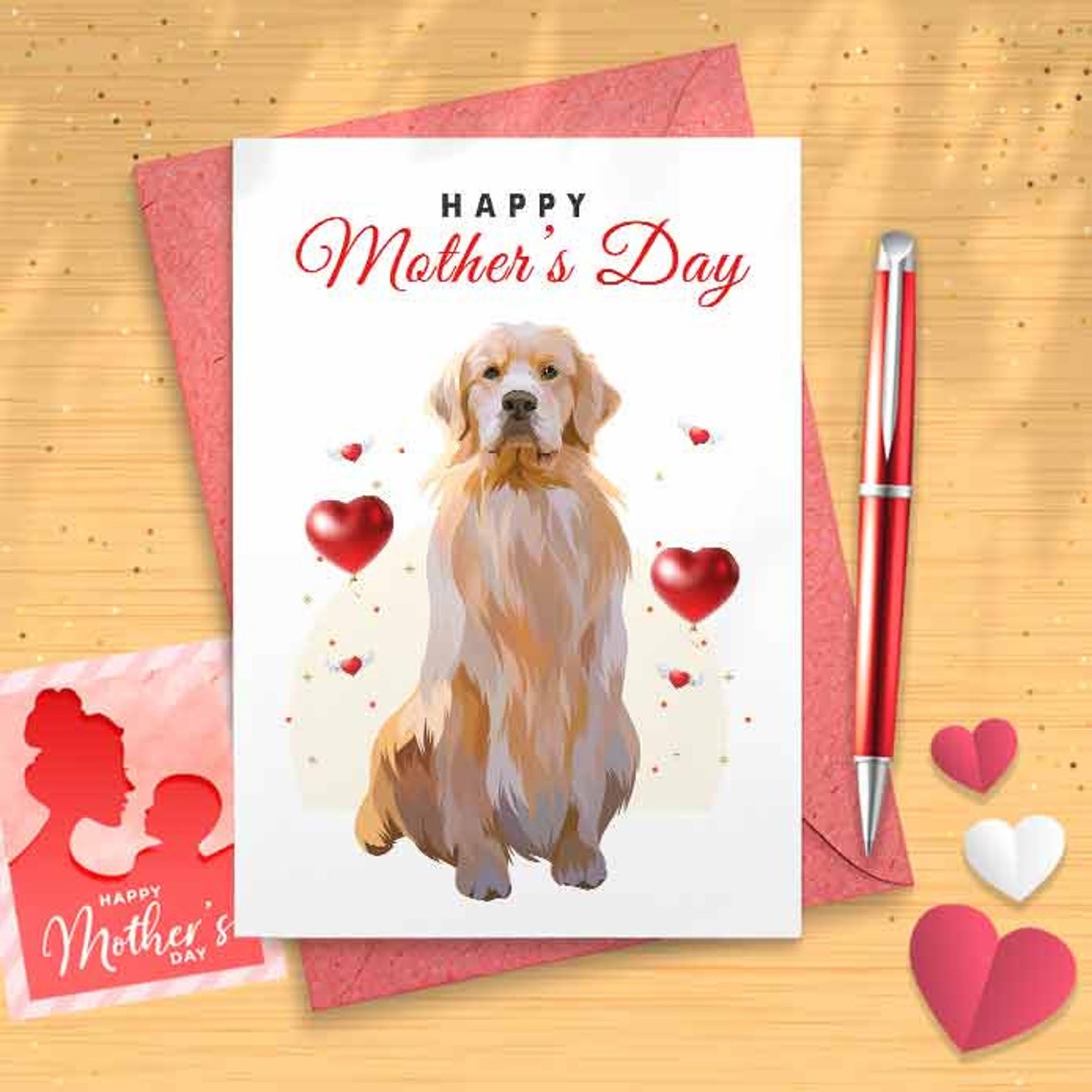 Cute Golden Retriever Mother's Day Card - Funny Mother's Day, Personalised Card, Happy Mothers, Mothers Day Card, For Mom Grandma [00495]