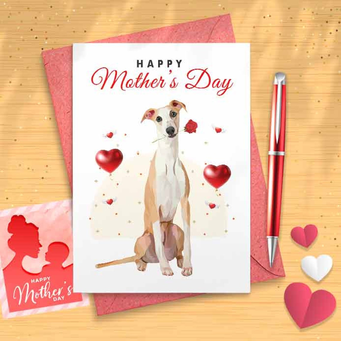 Cute Whippet Mother's Day Card - Mother's Day, Personalised Card, Happy Mothers Card, Mothers Day Card, Card For Mom Grandma, First [01165]