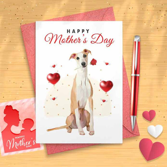 Cute Whippet Mother's Day Card - Mother's Day, Personalised Card, Happy Mothers Card, Mothers Day Card, Card For Mom Grandma, First [01165]