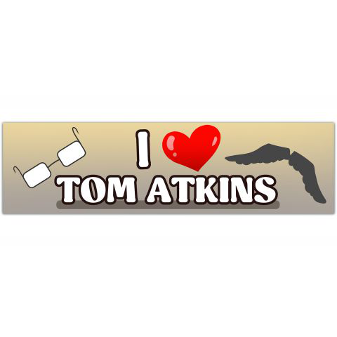 I Love Tom Atkins - Vinyl Sticker! all weather, laminated decal! Mustache Heart Retro Horror Movie Decal! Two sticker set! [01220]