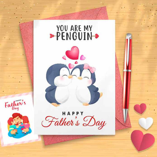 Cute Penguins Father's Day Card - For Husband, From Wife, Father's Day Card, Funny Card For Him, Funny Father's Day, Gift Dad [01070]