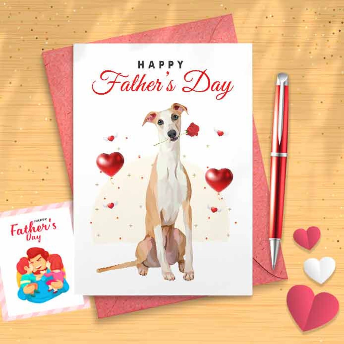 Cute Whippet Father's Day Card - Dog Lover, Dog Owner, Pet Lover, Father's Day Card, Funny For Him, Funny Father's Day, Gift Dad [01047]