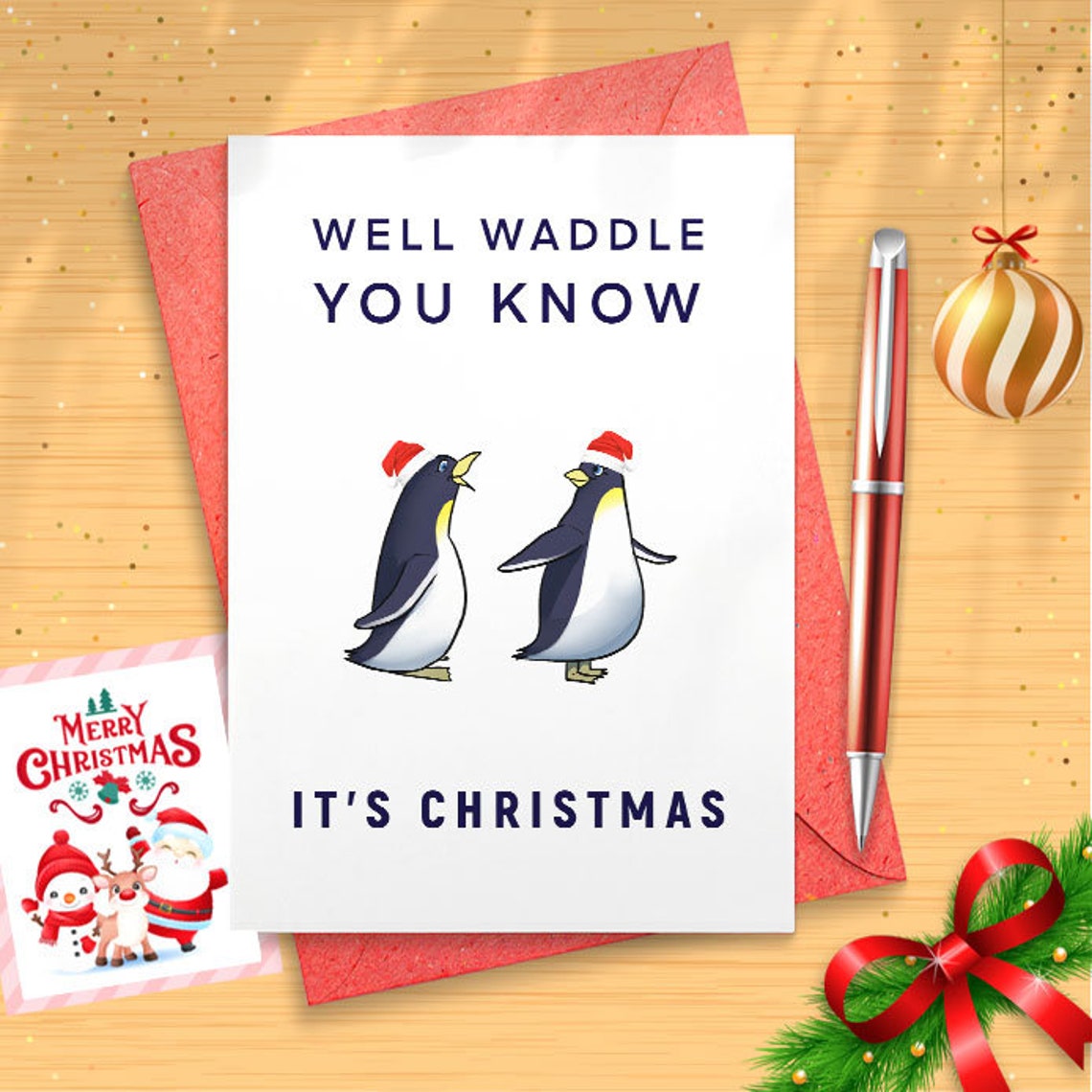 Penguin Christmas card, Penguin couple Christmas card, Seasonal card for husband, Girlfriend Christmas card, Wife Christmas card [01446]