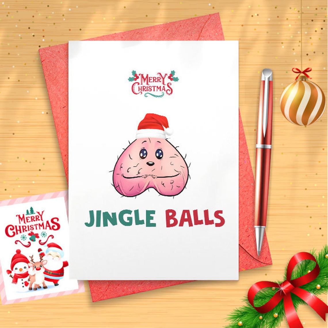 Funny Christmas Card, Jingle Balls, Inappropriate Christmas Humor, Christmas Gift, Funny Christmas Card, Santa, Merry Christmas [01452]