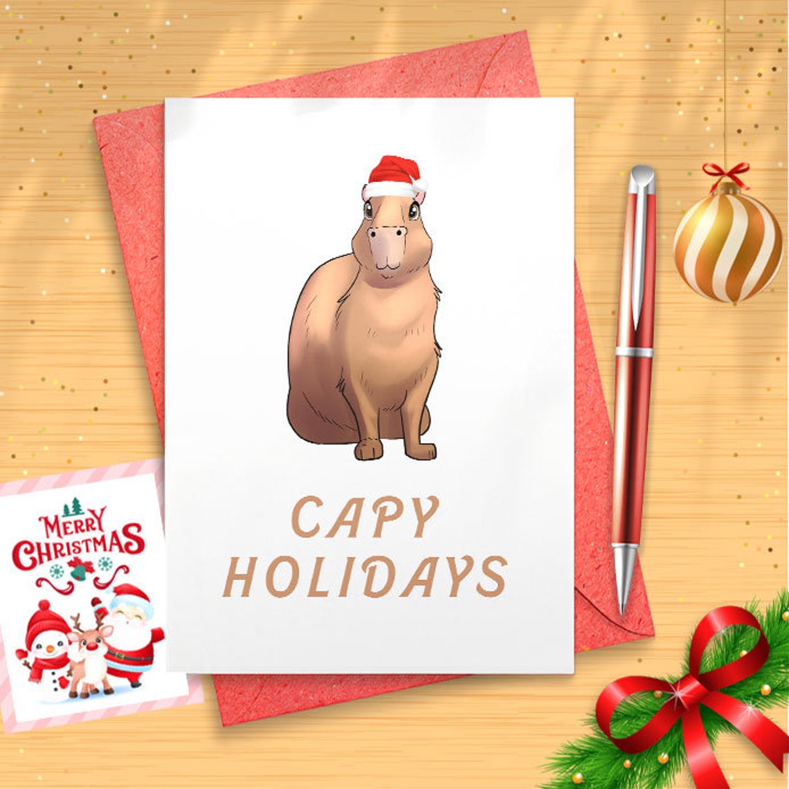 Capy Christmas Christmas Party Capybara Greetings Card | Christmas Gift | Cute Card | Wife | Husband | Funny Christmas Card [01458]