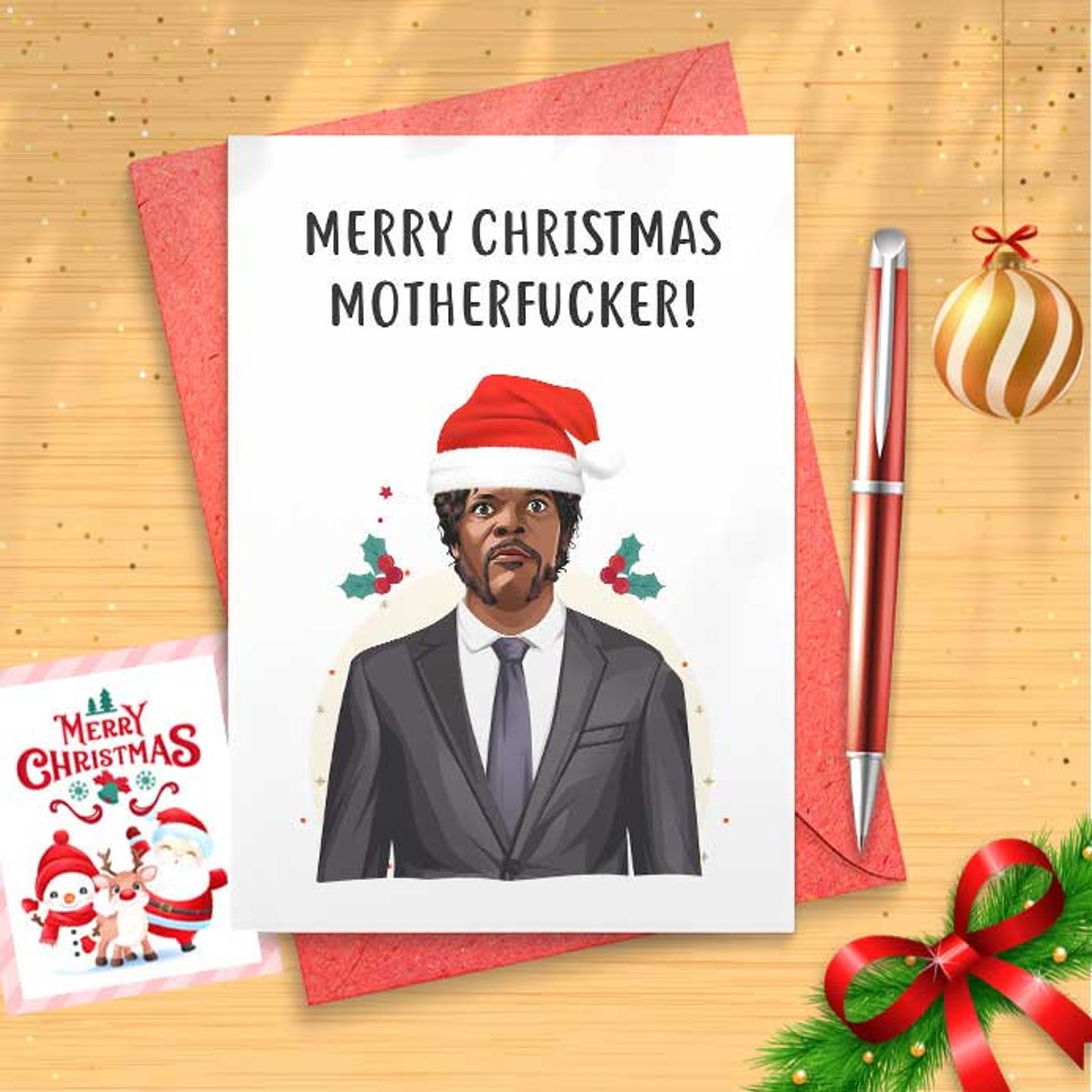 Merry Christmas Motherfucker, Funny Christmas Card, Rude Holiday Greeting Card, Sarcastic Xmas Card, Offensive Samuel Meme Card [01488]