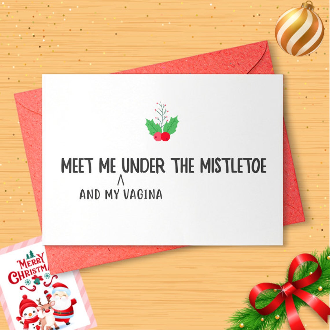 Christmas Gifts For Boyfriend. Naughty Christmas Card. Adult Christmas. Naughty Gifts. Funny Xmas. Meet Me Under The Mistletoe [01500]