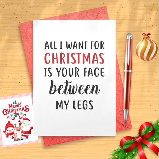 Dirty Christmas Card for Husband or Boyfriend, Christmas Card for Couples, Naughty Christmas Greeting Card, All I Want For Card [01507]