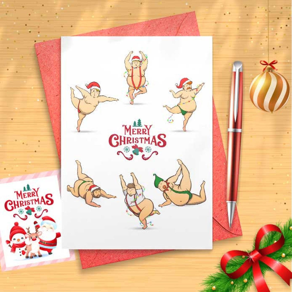 Chubby Men Christmas Card, Male Dancers, Xmas Card, Funny Card, Card For Him, Card For Her, Dancing Men, Christmas Card [01524]