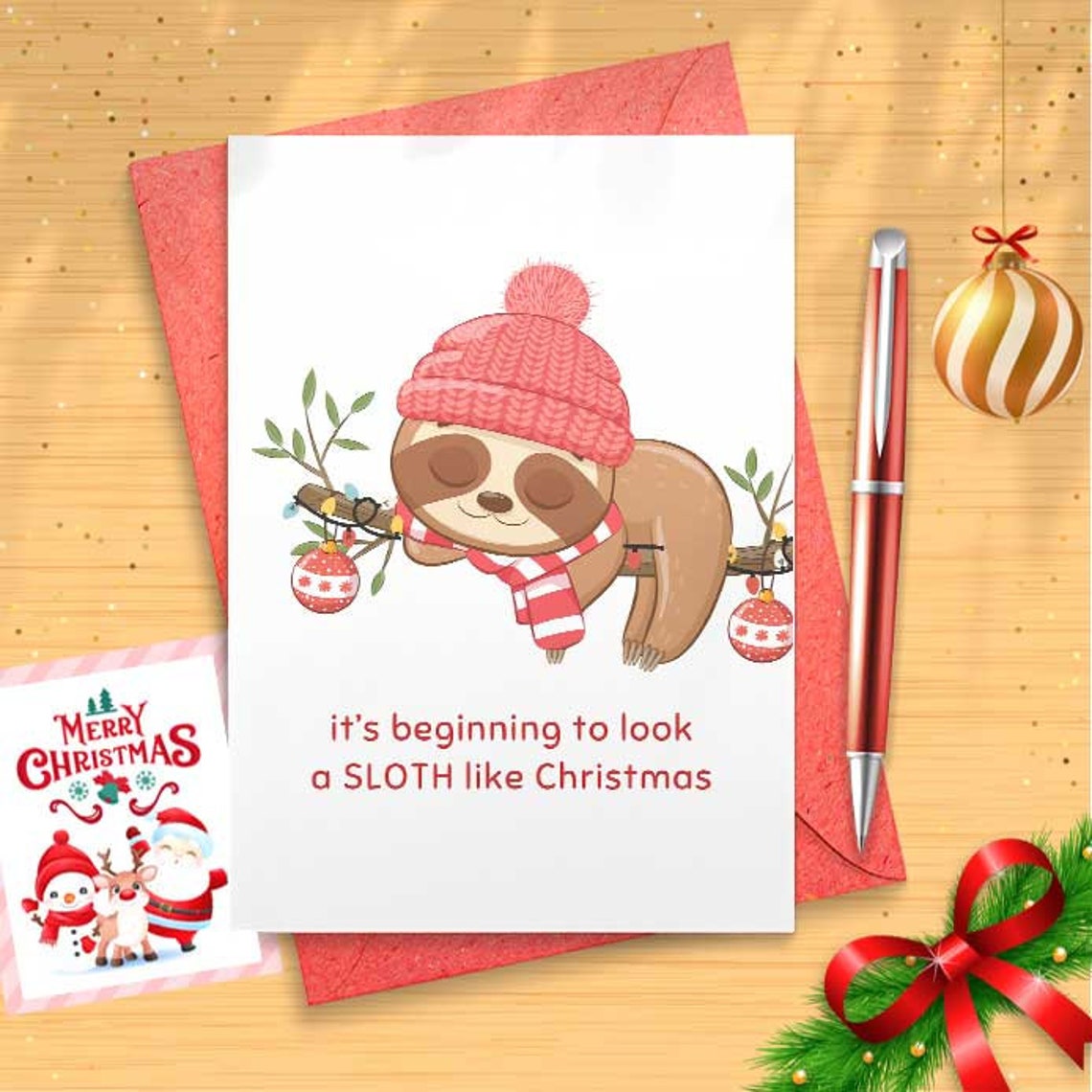 It's Beginning To Look A Sloth Like Xmas - Funny Christmas Card Pun | Cute Festive Punny Holiday Card | Fun Xmas Animal Sloth Pun [01342]