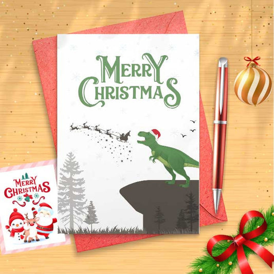 Jurassic Christmas Card, Bundle, Merry Christmas Card, Christmas Card, Funny Christmas Card, Holiday Card, Dinosaur Christmas Card [01351]