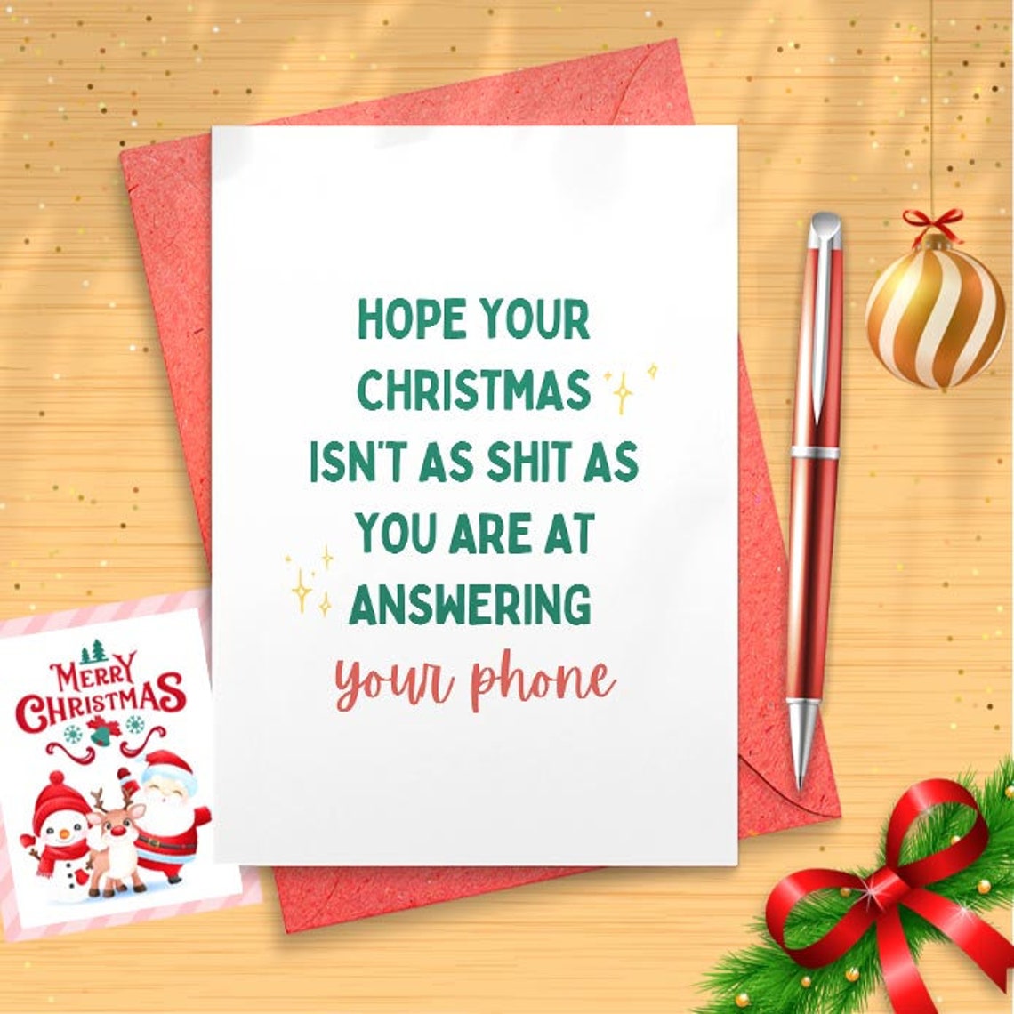 Funny Christmas Card - Answering Phone [01413]