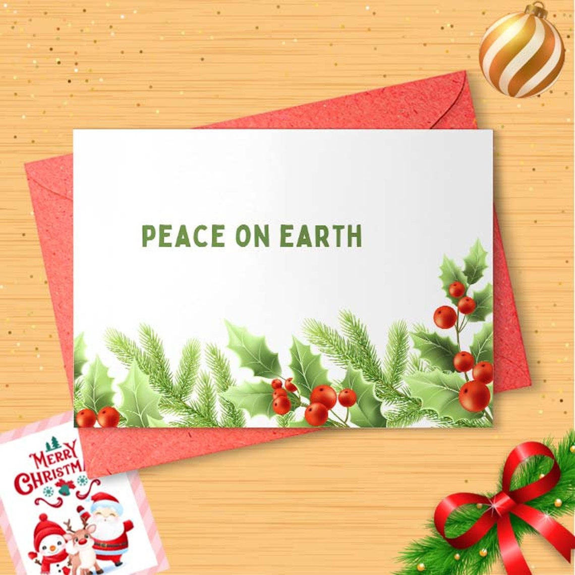 Peace on Earth Garland Christmas Cards and Envelopes Set of 10 Cards [01432]