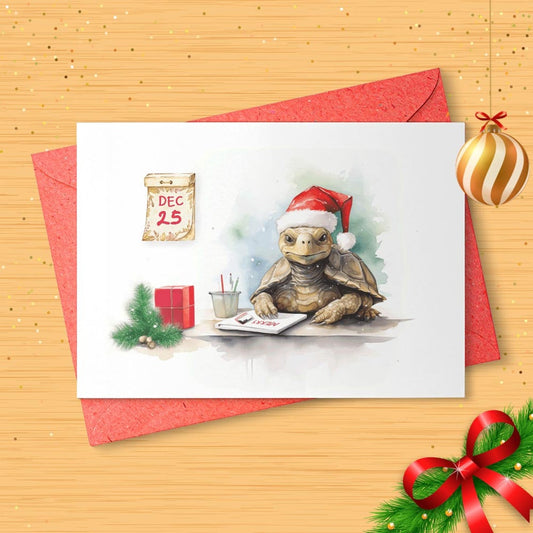 Belated Christmas Card, Turtle Christmas Card, Funny Christmas Card [01362]