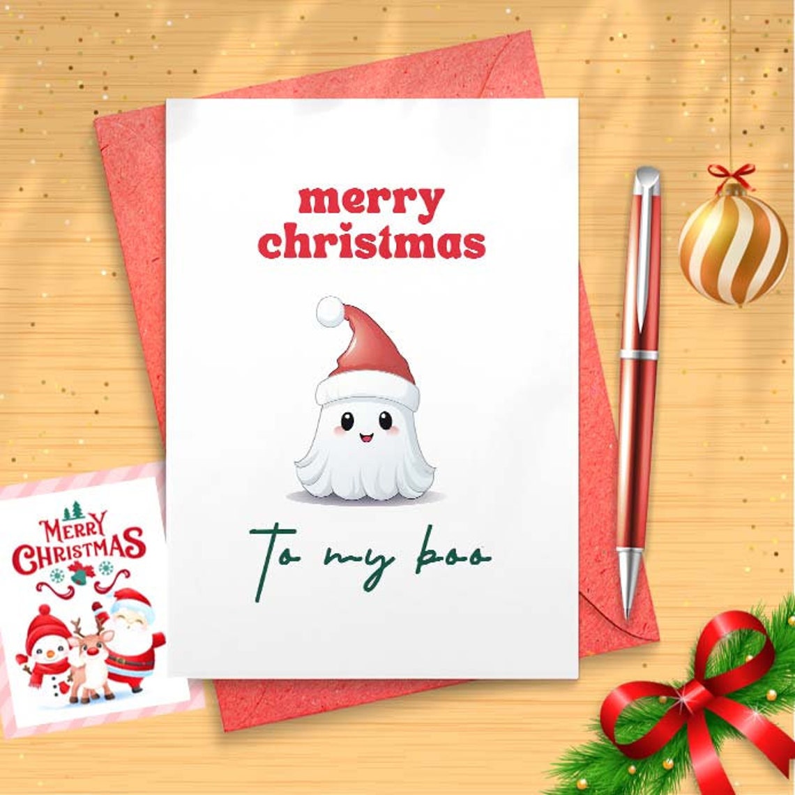 Merry Christmas To My Boo Holiday Card - Cute Christmas Card for Husband - Christmas Card for Boyfriend - Christmas Card for Other [01571]